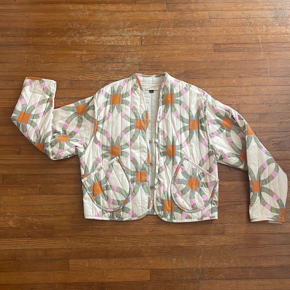 Universal Thread Milticolored Quilted Bomber Jacket cream orange women’s small
